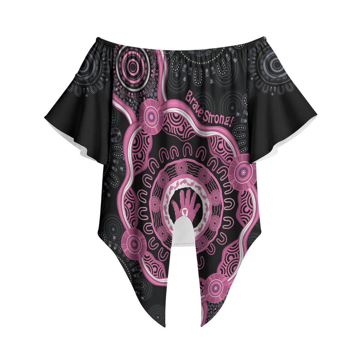Personalised Australia Breast Cancer Support Off Shoulder Wrap Waist Top Brave Strong Aboriginal Art