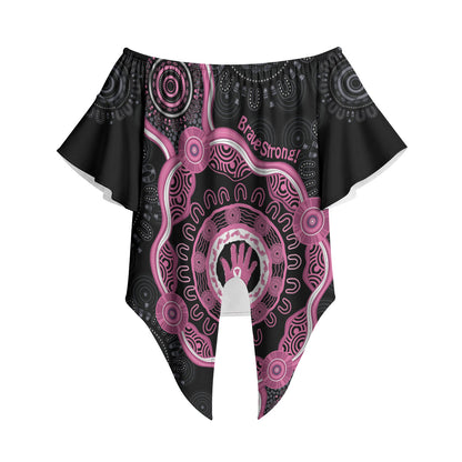 Personalised Australia Breast Cancer Support Off Shoulder Wrap Waist Top Brave Strong Aboriginal Art