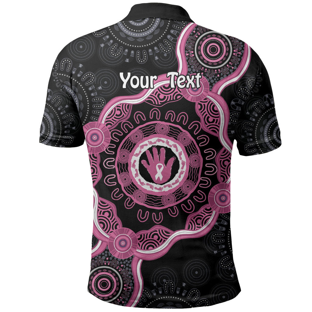 Personalised Australia Breast Cancer Support Polo Shirt Brave Strong Aboriginal Art