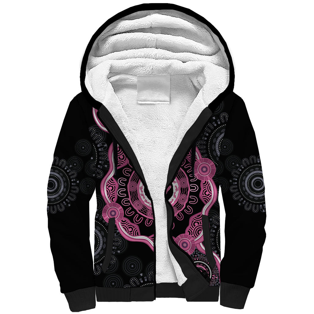 Personalised Australia Breast Cancer Support Sherpa Hoodie Brave Strong Aboriginal Art