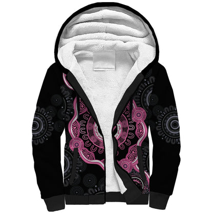 Personalised Australia Breast Cancer Support Sherpa Hoodie Brave Strong Aboriginal Art