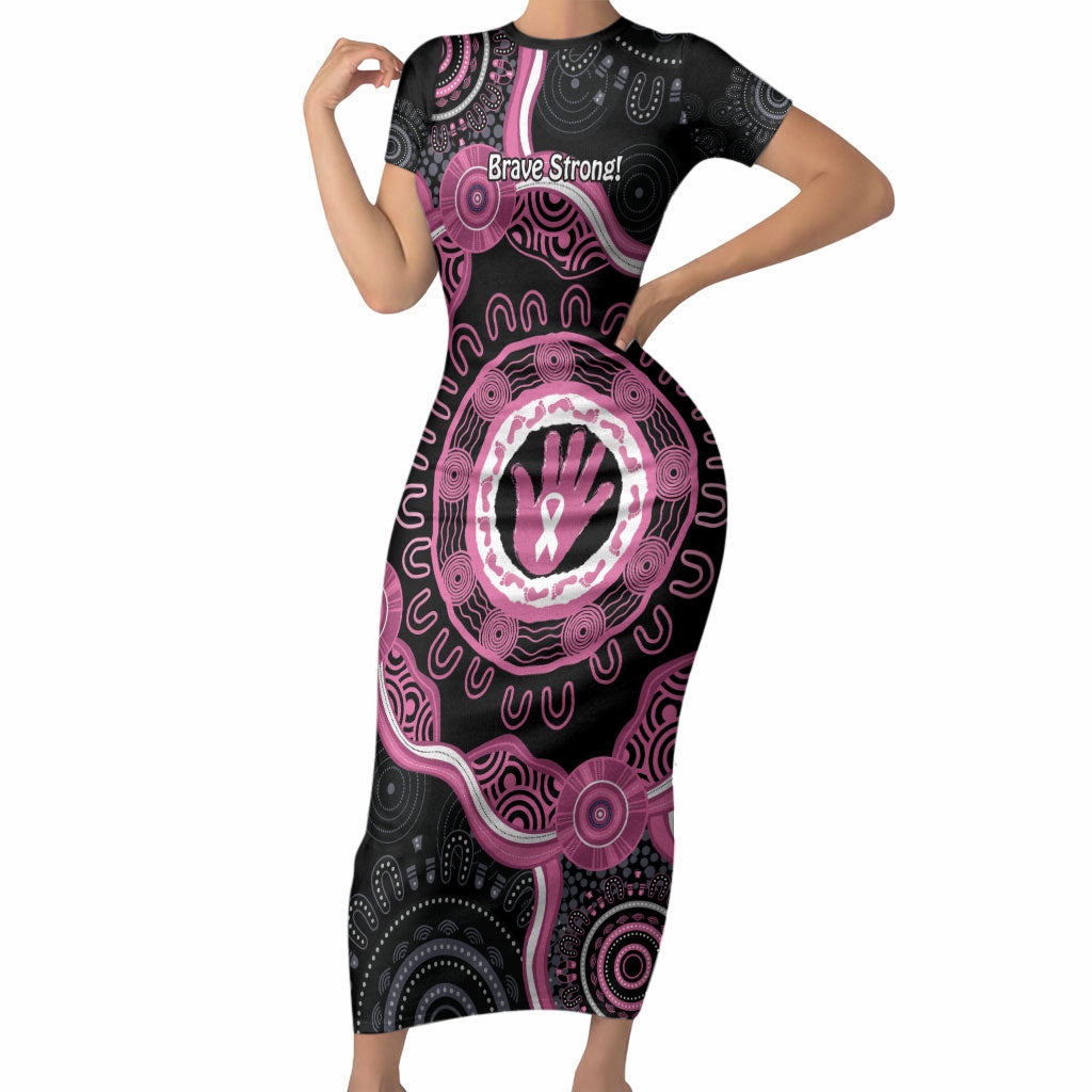 Personalised Australia Breast Cancer Support Short Sleeve Bodycon Dress Brave Strong Aboriginal Art