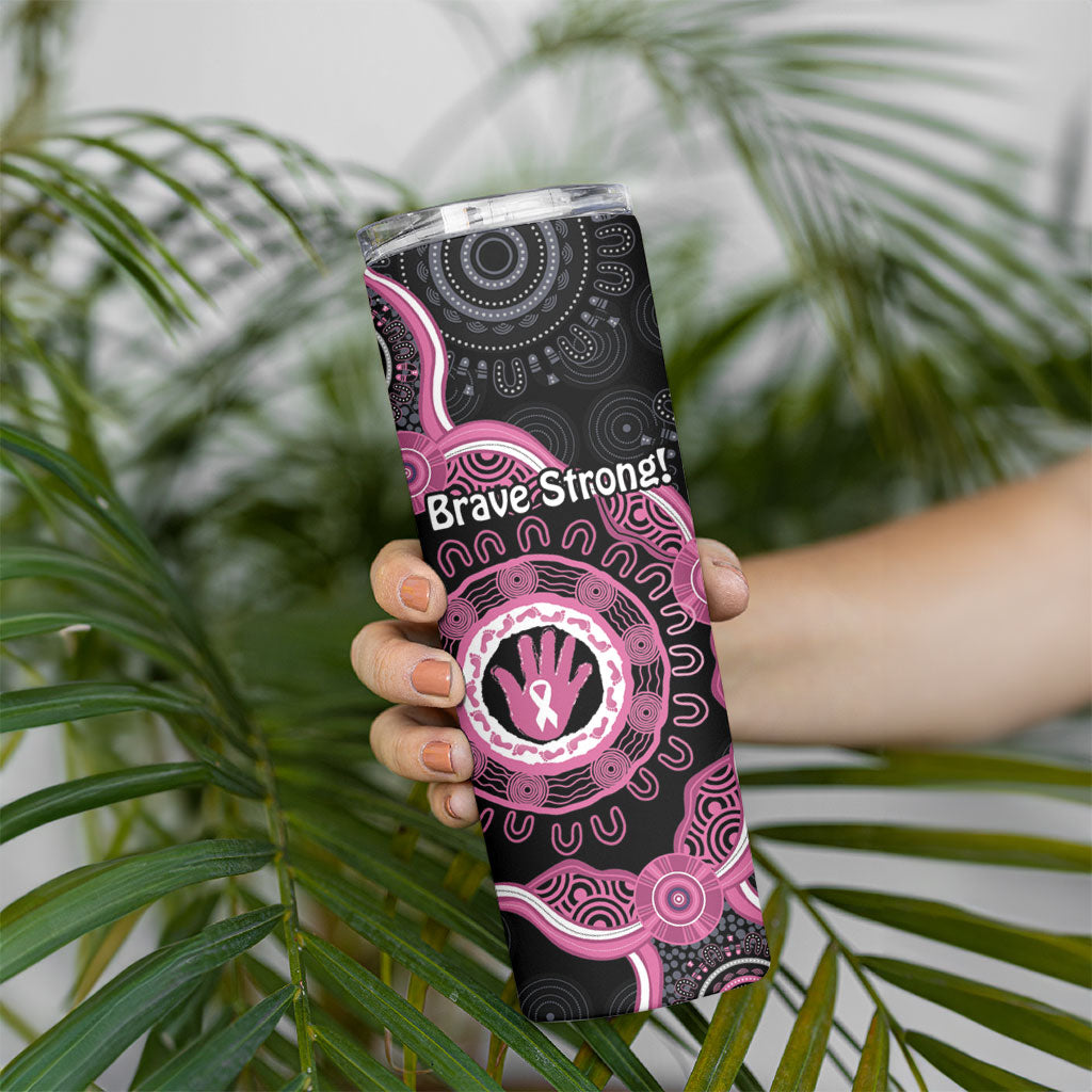 Personalised Australia Breast Cancer Support Skinny Tumbler Brave Strong Aboriginal Art