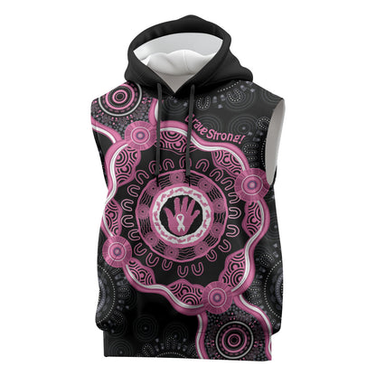 Personalised Australia Breast Cancer Support Sleeveless Hoodie Brave Strong Aboriginal Art