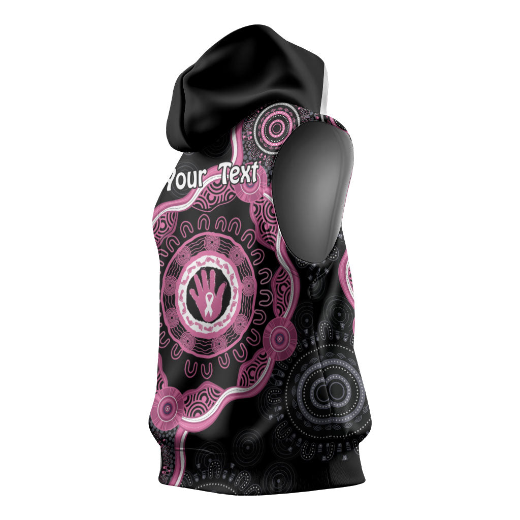 Personalised Australia Breast Cancer Support Sleeveless Hoodie Brave Strong Aboriginal Art