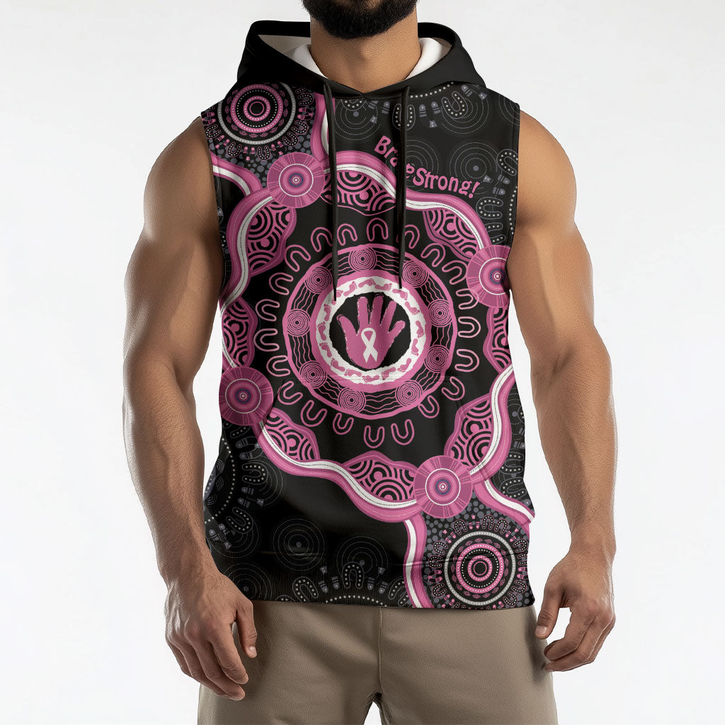 Personalised Australia Breast Cancer Support Sleeveless Hoodie Brave Strong Aboriginal Art