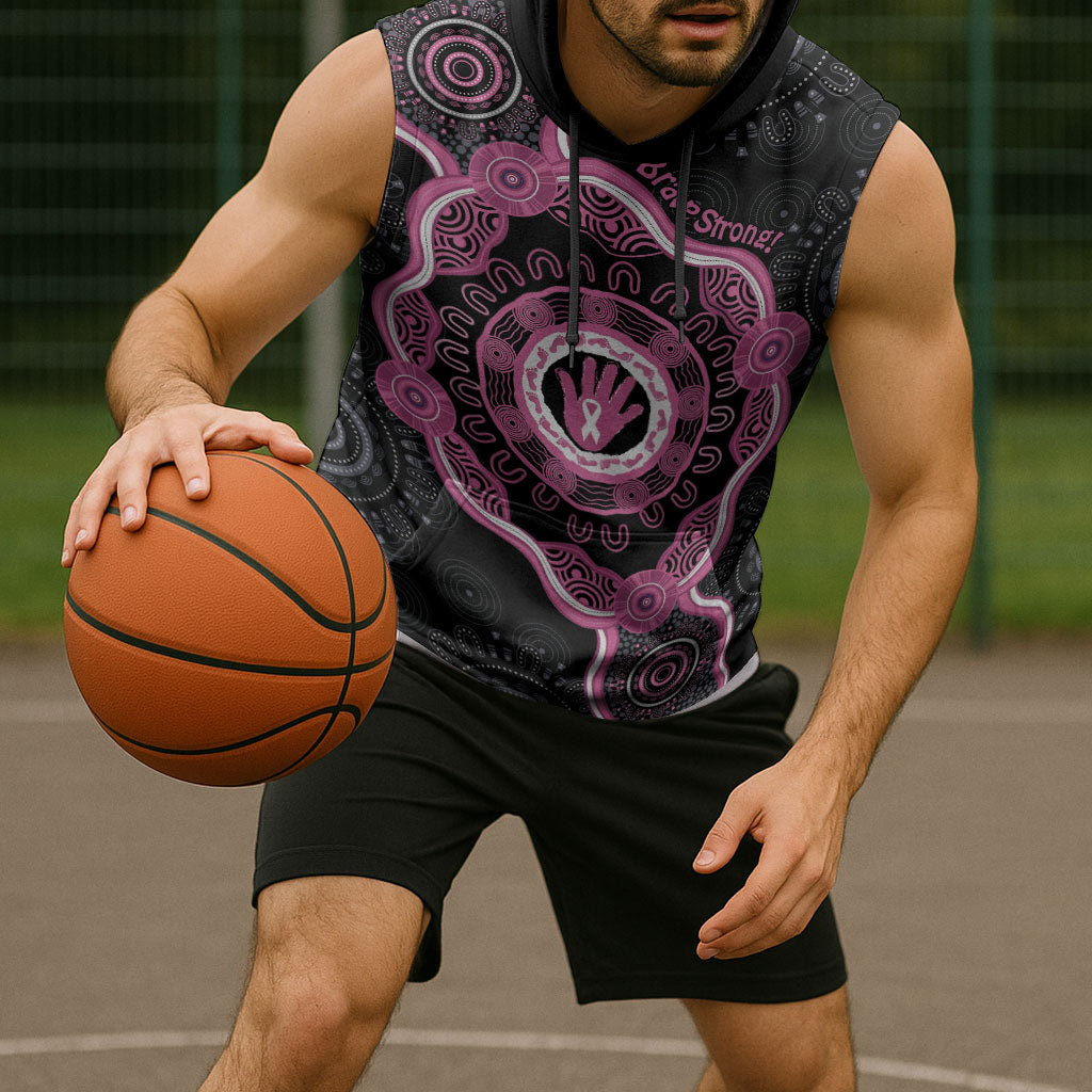 Personalised Australia Breast Cancer Support Sleeveless Hoodie Brave Strong Aboriginal Art