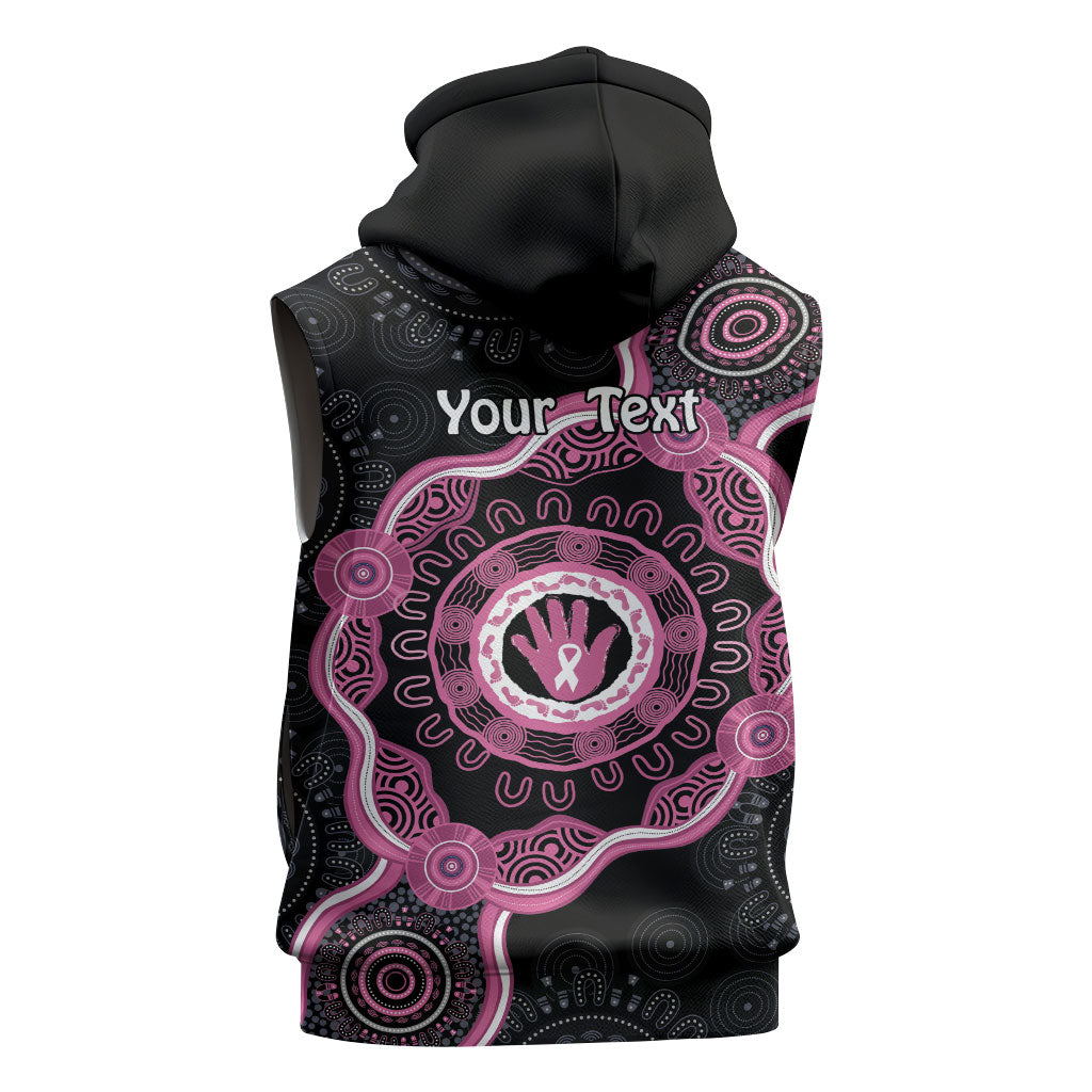 Personalised Australia Breast Cancer Support Sleeveless Zip Hoodie Brave Strong Aboriginal Art