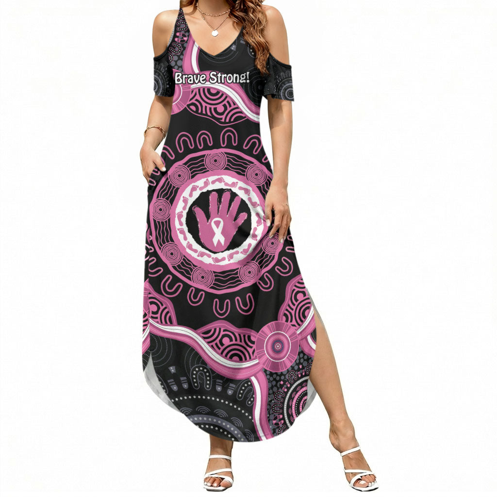 Personalised Australia Breast Cancer Support Summer Maxi Dress Brave Strong Aboriginal Art