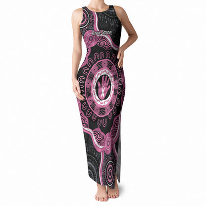 Personalised Australia Breast Cancer Support Tank Maxi Dress Brave Strong Aboriginal Art