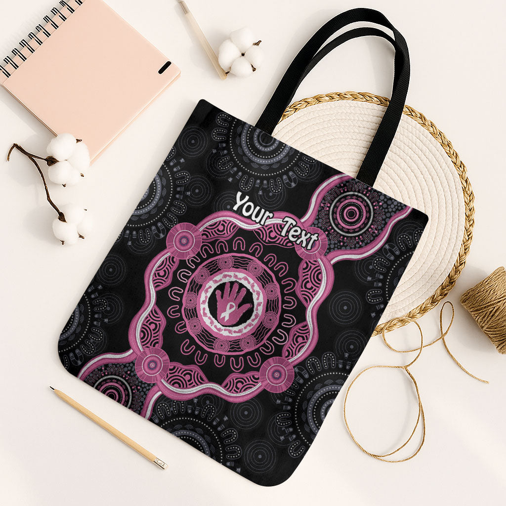 Personalised Australia Breast Cancer Support Tote Bag Brave Strong Aboriginal Art