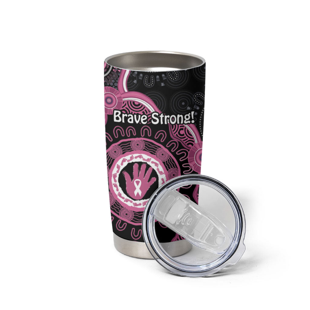 Personalised Australia Breast Cancer Support Tumbler Cup Brave Strong Aboriginal Art