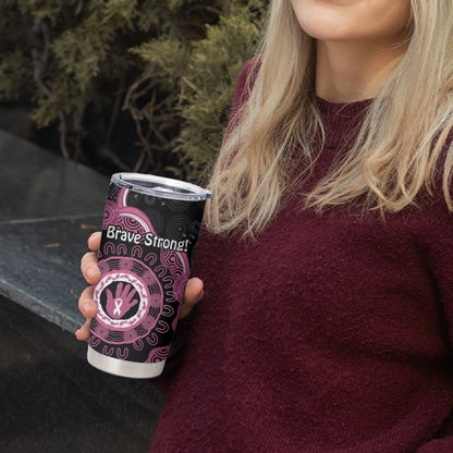 Personalised Australia Breast Cancer Support Tumbler Cup Brave Strong Aboriginal Art