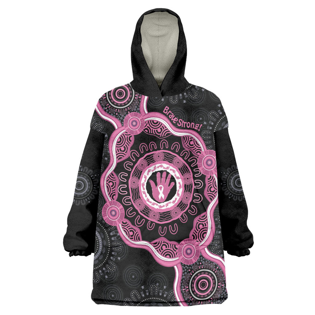 Personalised Australia Breast Cancer Support Wearable Blanket Hoodie Brave Strong Aboriginal Art