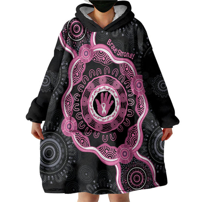 Personalised Australia Breast Cancer Support Wearable Blanket Hoodie Brave Strong Aboriginal Art