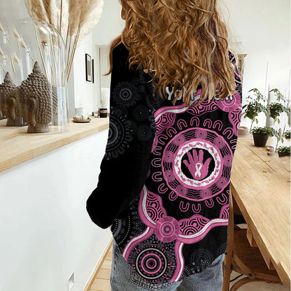 Personalised Australia Breast Cancer Support Women Casual Shirt Brave Strong Aboriginal Art