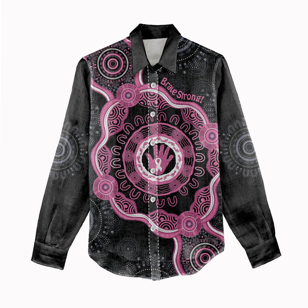Personalised Australia Breast Cancer Support Women Casual Shirt Brave Strong Aboriginal Art