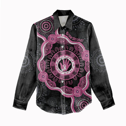 Personalised Australia Breast Cancer Support Women Casual Shirt Brave Strong Aboriginal Art