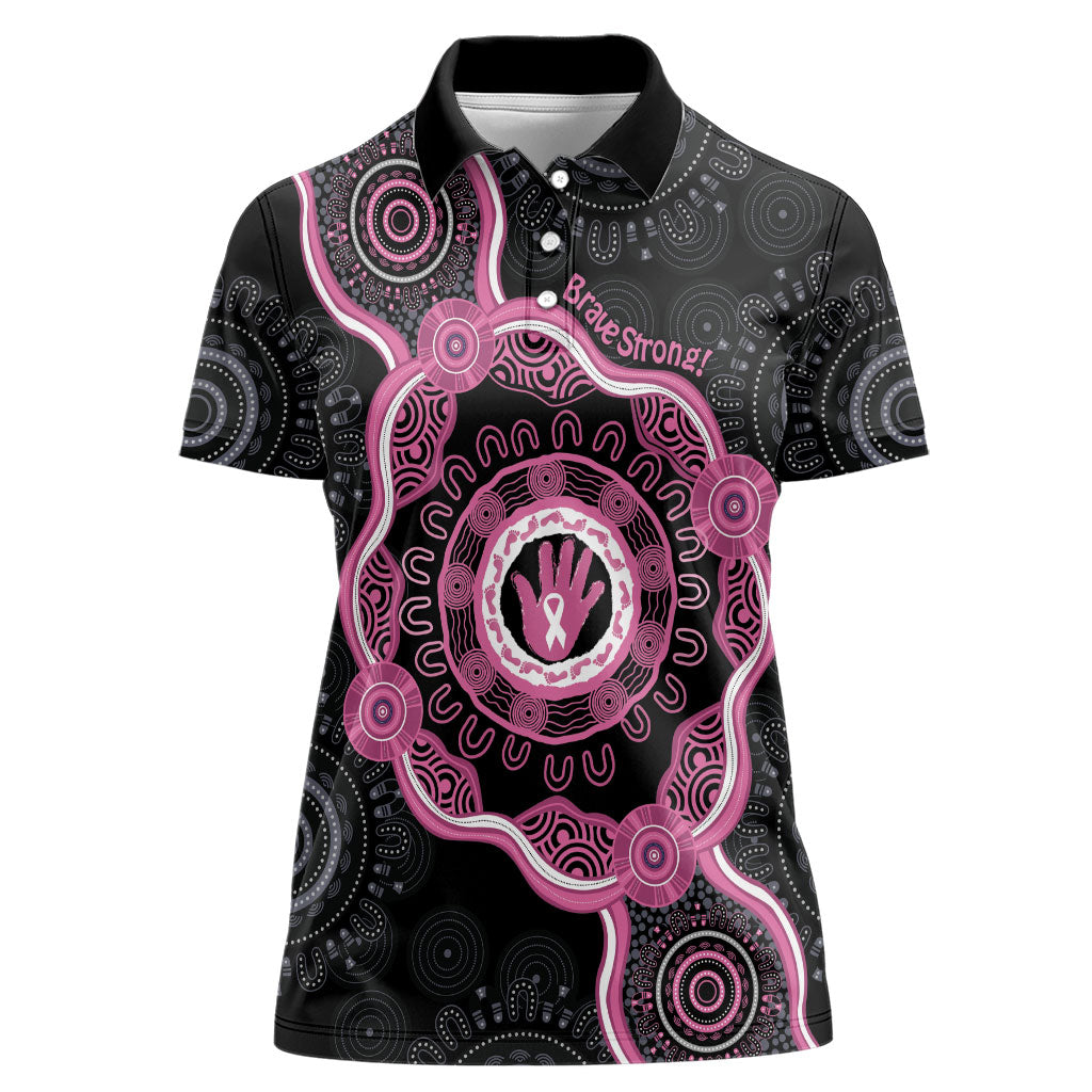 Personalised Australia Breast Cancer Support Women Polo Shirt Brave Strong Aboriginal Art