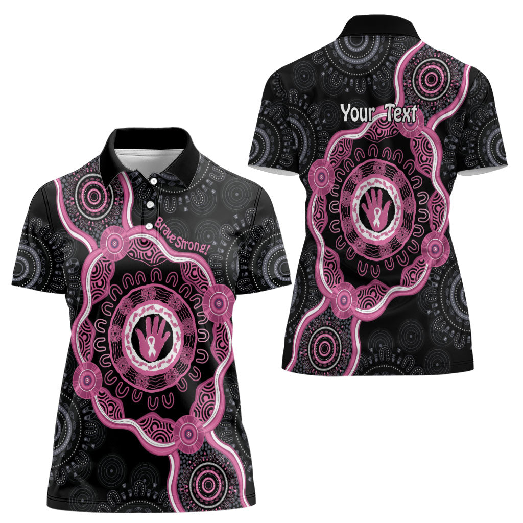 Personalised Australia Breast Cancer Support Women Polo Shirt Brave Strong Aboriginal Art
