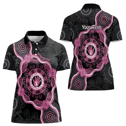 Personalised Australia Breast Cancer Support Women Polo Shirt Brave Strong Aboriginal Art