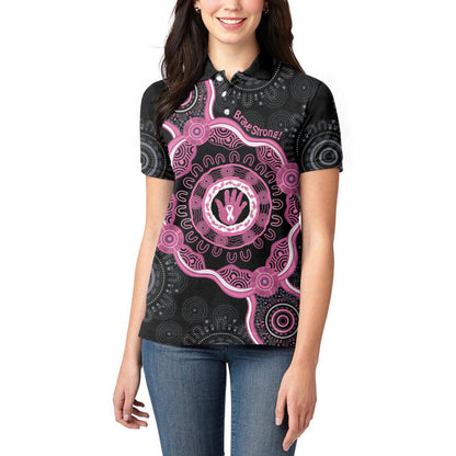 Personalised Australia Breast Cancer Support Women Polo Shirt Brave Strong Aboriginal Art