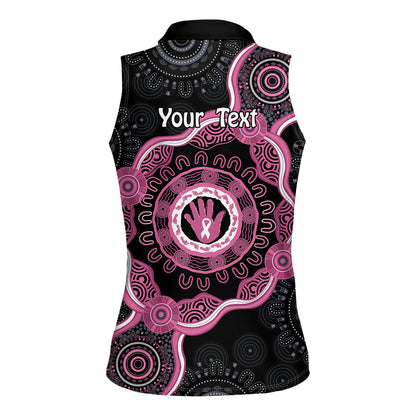 Personalised Australia Breast Cancer Support Women Sleeveless Polo Shirt Brave Strong Aboriginal Art