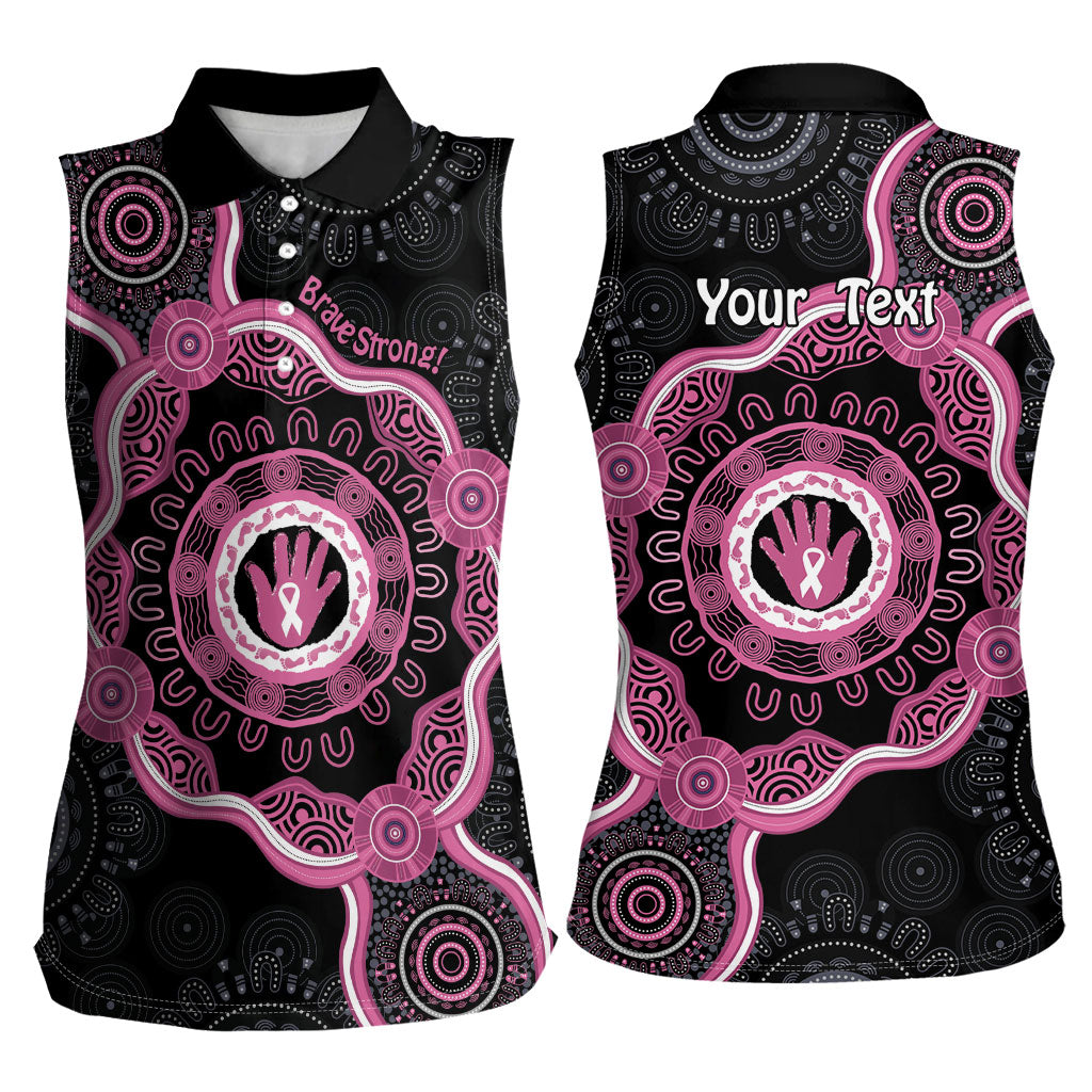 Personalised Australia Breast Cancer Support Women Sleeveless Polo Shirt Brave Strong Aboriginal Art