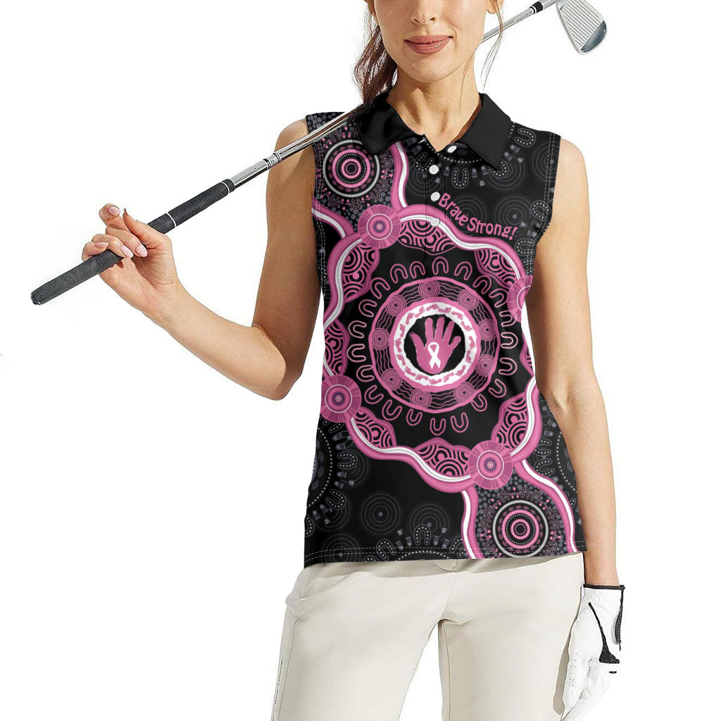 Personalised Australia Breast Cancer Support Women Sleeveless Polo Shirt Brave Strong Aboriginal Art