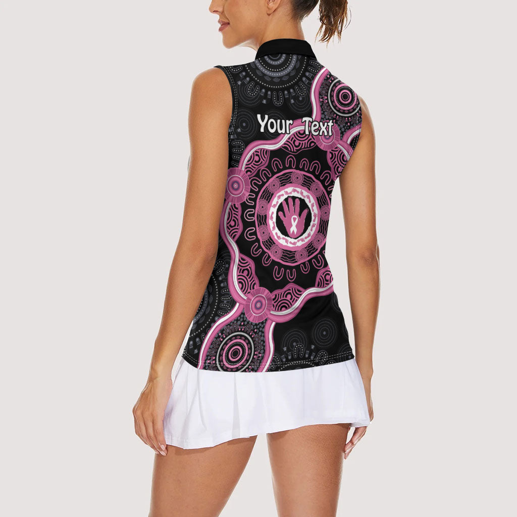 Personalised Australia Breast Cancer Support Women Sleeveless Polo Shirt Brave Strong Aboriginal Art