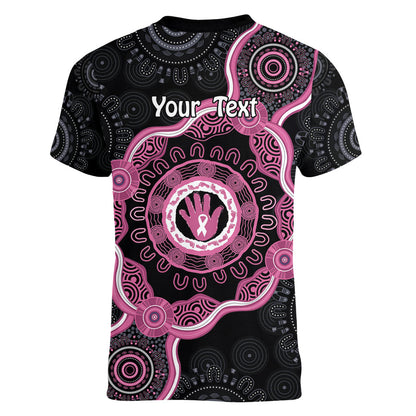 Personalised Australia Breast Cancer Support Women V-Neck T-Shirt Brave Strong Aboriginal Art