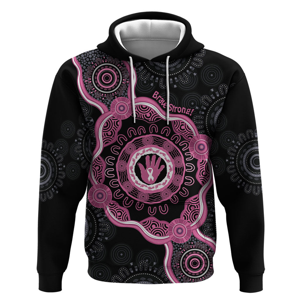 Personalised Australia Breast Cancer Support Zip Hoodie Brave Strong Aboriginal Art
