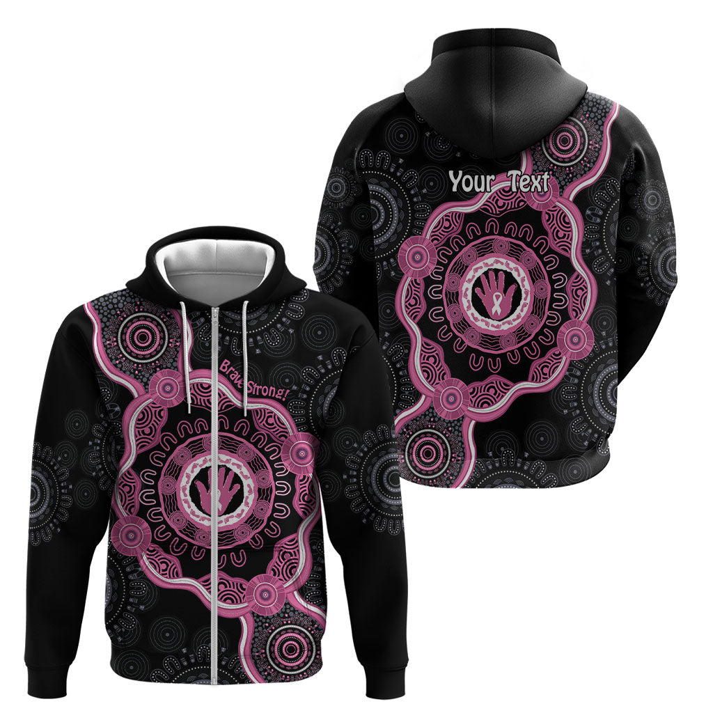 Personalised Australia Breast Cancer Support Zip Hoodie Brave Strong Aboriginal Art