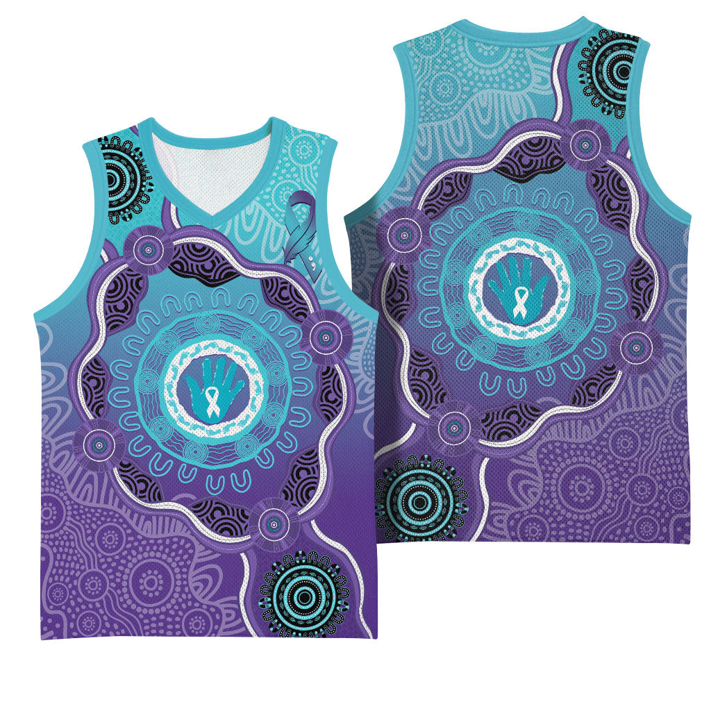Australia Indigenous Basketball Jersey Suicide Prevention Month Ribbon Aboriginal Art