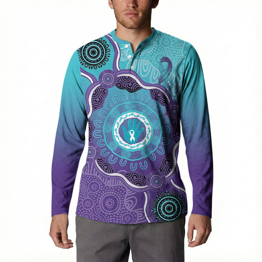 Australia Indigenous Button Sweatshirt Suicide Prevention Month Ribbon Aboriginal Art