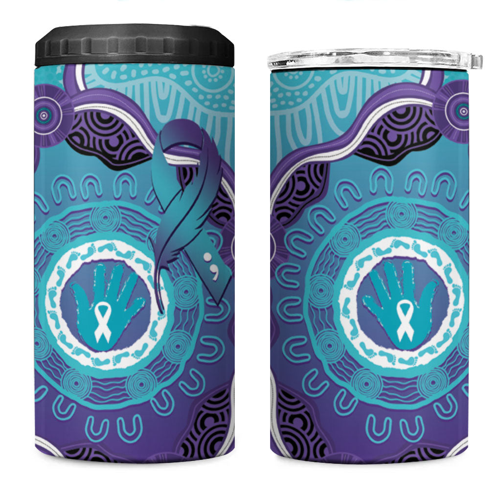 Australia Indigenous 4 in 1 Can Cooler Tumbler Suicide Prevention Month Ribbon Aboriginal Art