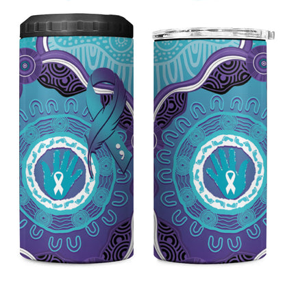 Australia Indigenous 4 in 1 Can Cooler Tumbler Suicide Prevention Month Ribbon Aboriginal Art