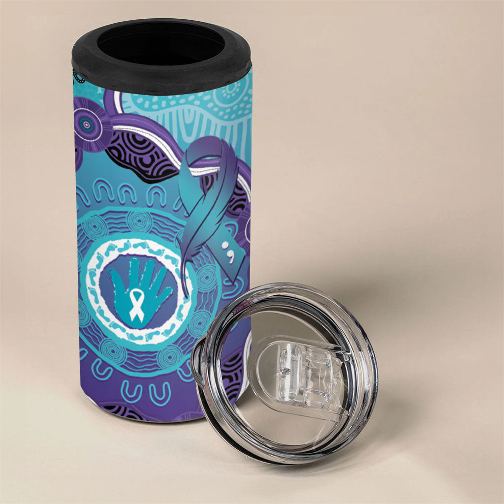 Australia Indigenous 4 in 1 Can Cooler Tumbler Suicide Prevention Month Ribbon Aboriginal Art