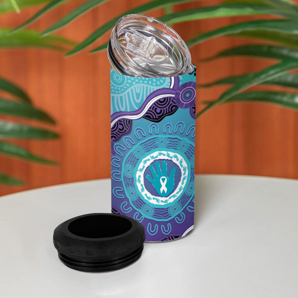 Australia Indigenous 4 in 1 Can Cooler Tumbler Suicide Prevention Month Ribbon Aboriginal Art