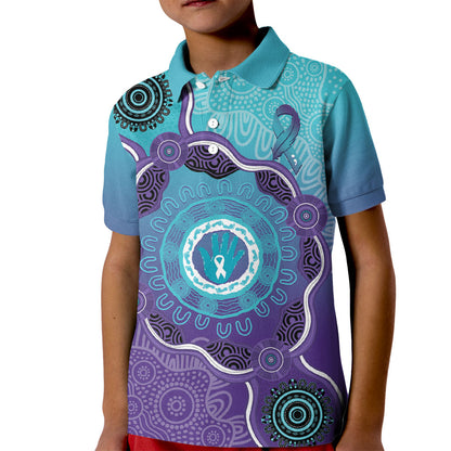 Australia Indigenous Kid Polo Shirt Suicide Prevention Month Ribbon Aboriginal Art