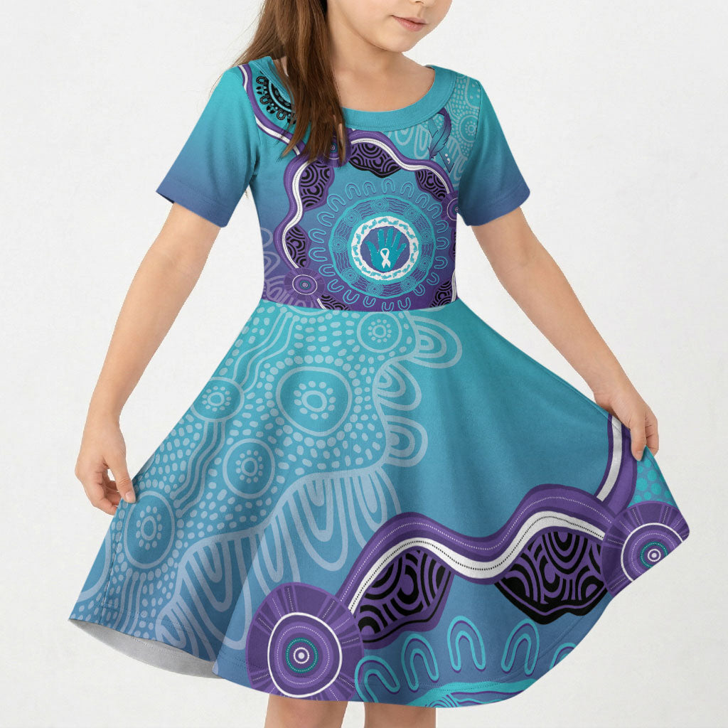 Australia Indigenous Kid Short Sleeve Dress Suicide Prevention Month Ribbon Aboriginal Art