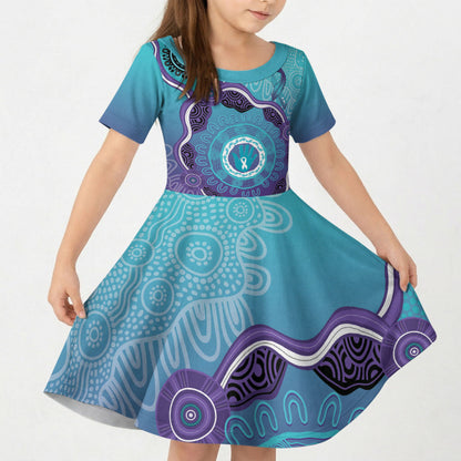 Australia Indigenous Kid Short Sleeve Dress Suicide Prevention Month Ribbon Aboriginal Art