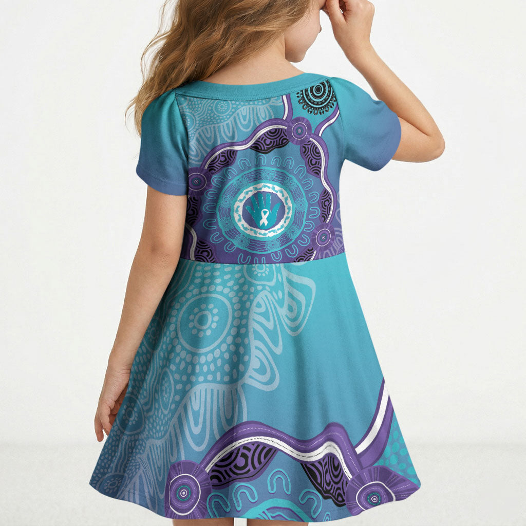 Australia Indigenous Kid Short Sleeve Dress Suicide Prevention Month Ribbon Aboriginal Art
