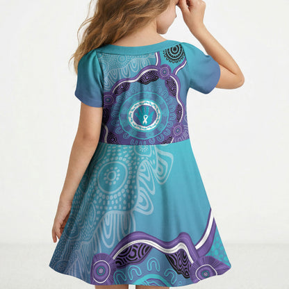 Australia Indigenous Kid Short Sleeve Dress Suicide Prevention Month Ribbon Aboriginal Art