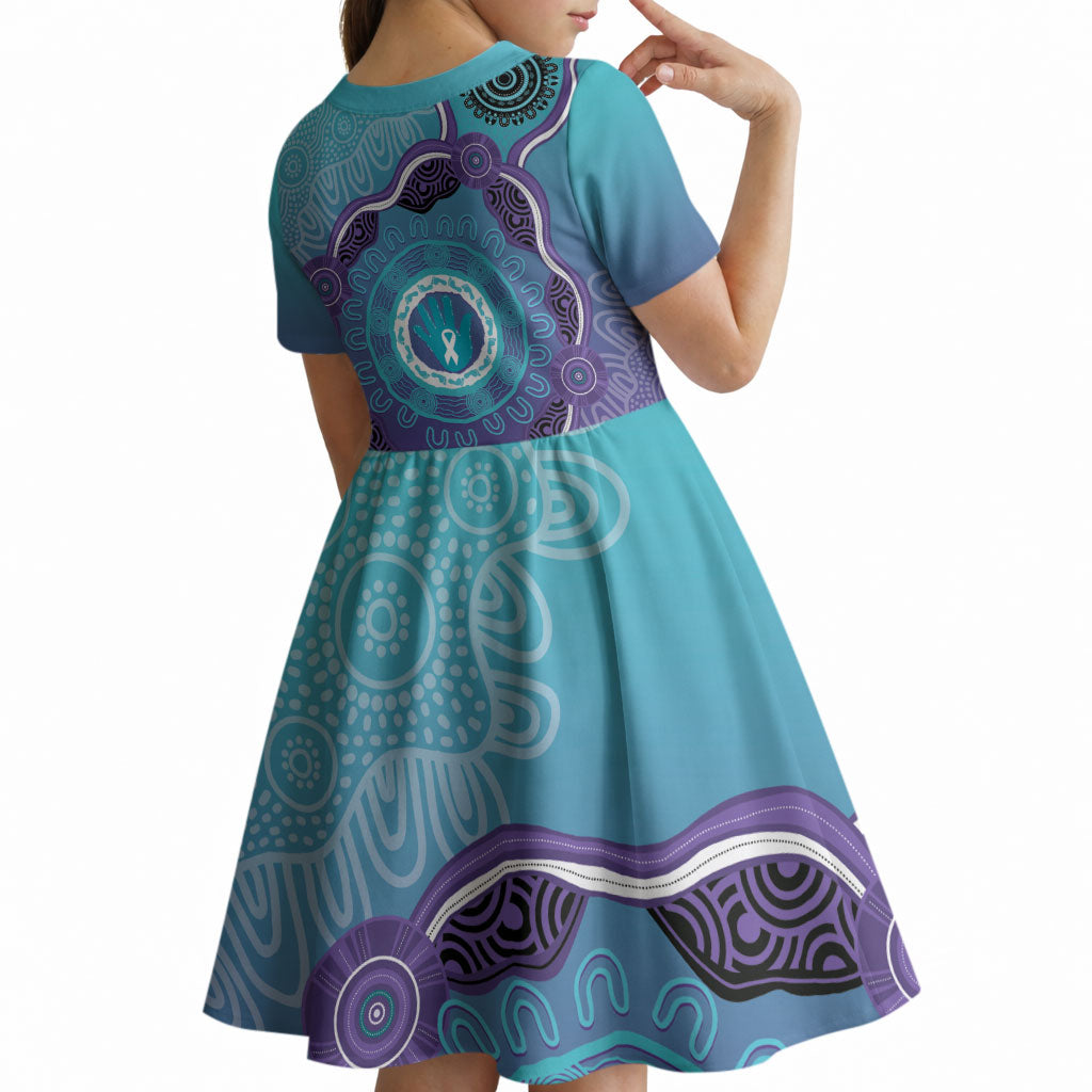 Australia Indigenous Kid Short Sleeve Dress Suicide Prevention Month Ribbon Aboriginal Art