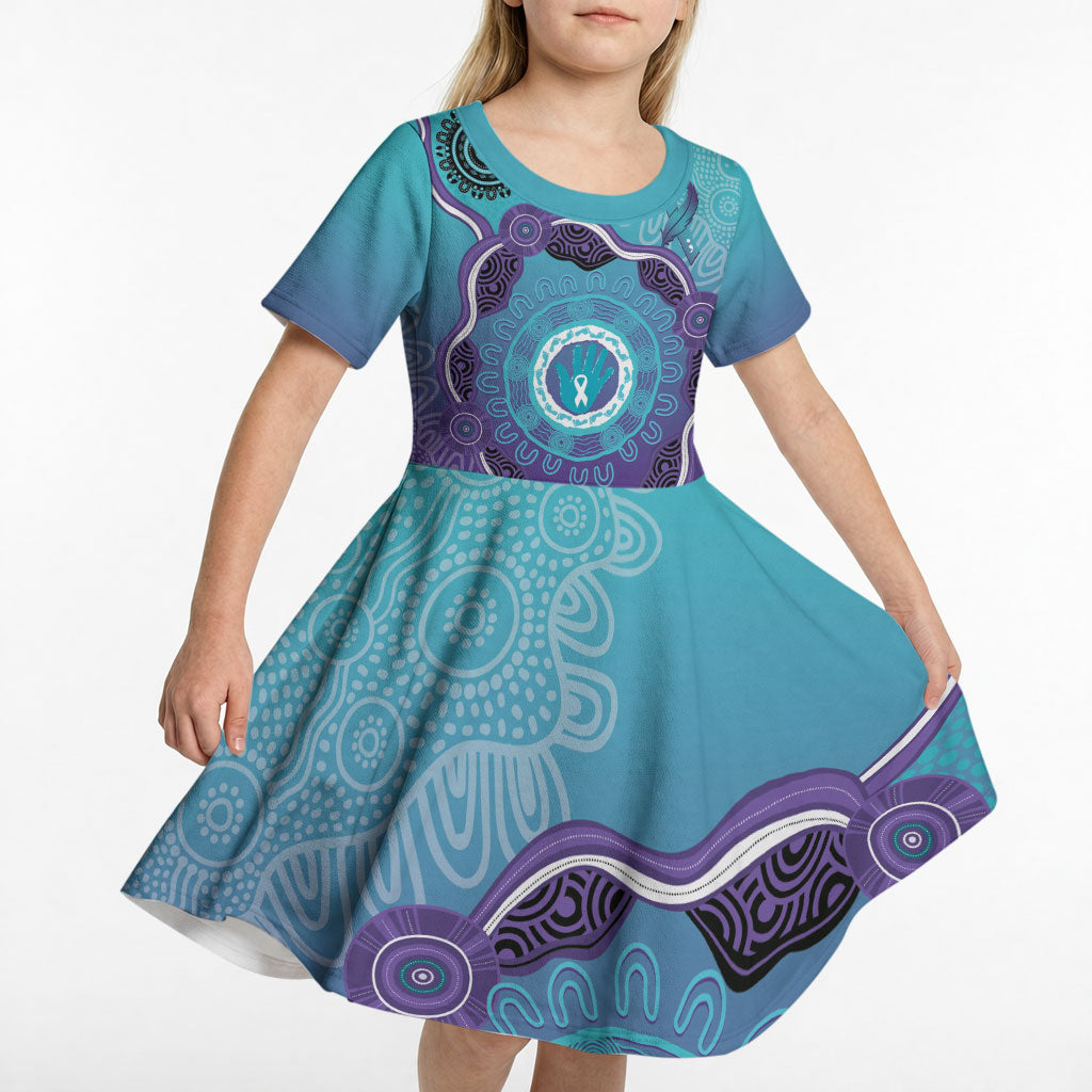 Australia Indigenous Kid Short Sleeve Dress Suicide Prevention Month Ribbon Aboriginal Art