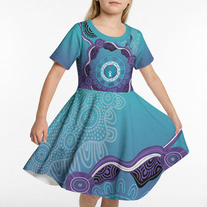 Australia Indigenous Kid Short Sleeve Dress Suicide Prevention Month Ribbon Aboriginal Art