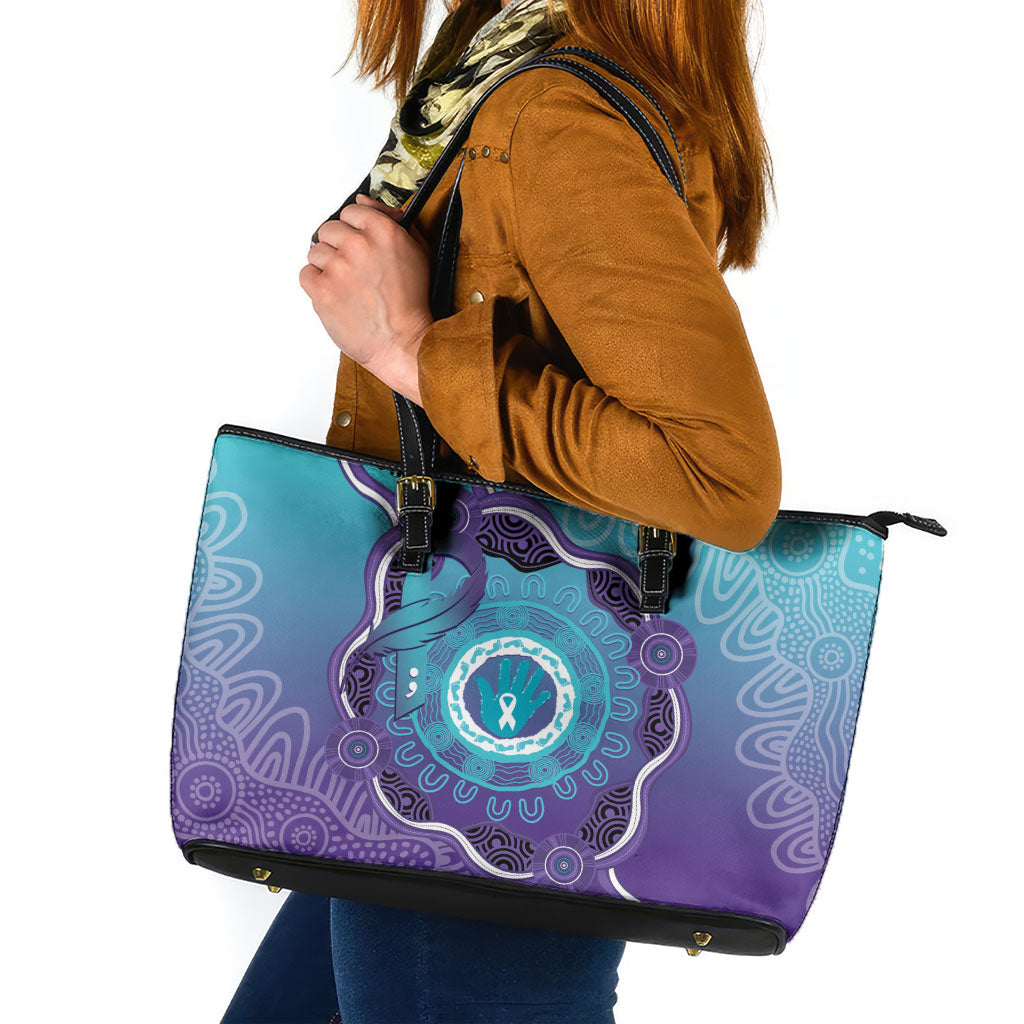Australia Indigenous Leather Tote Bag Suicide Prevention Month Ribbon Aboriginal Art