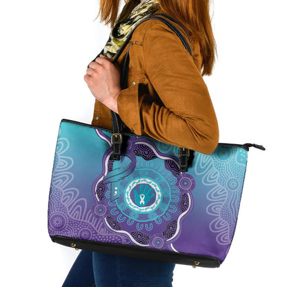 Australia Indigenous Leather Tote Bag Suicide Prevention Month Ribbon Aboriginal Art