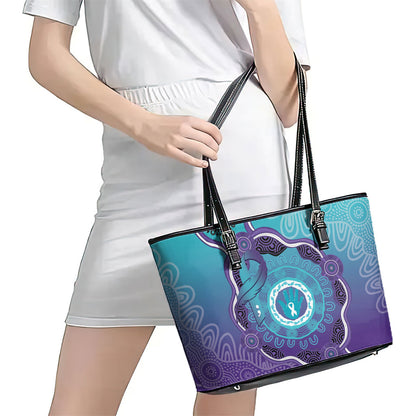 Australia Indigenous Leather Tote Bag Suicide Prevention Month Ribbon Aboriginal Art